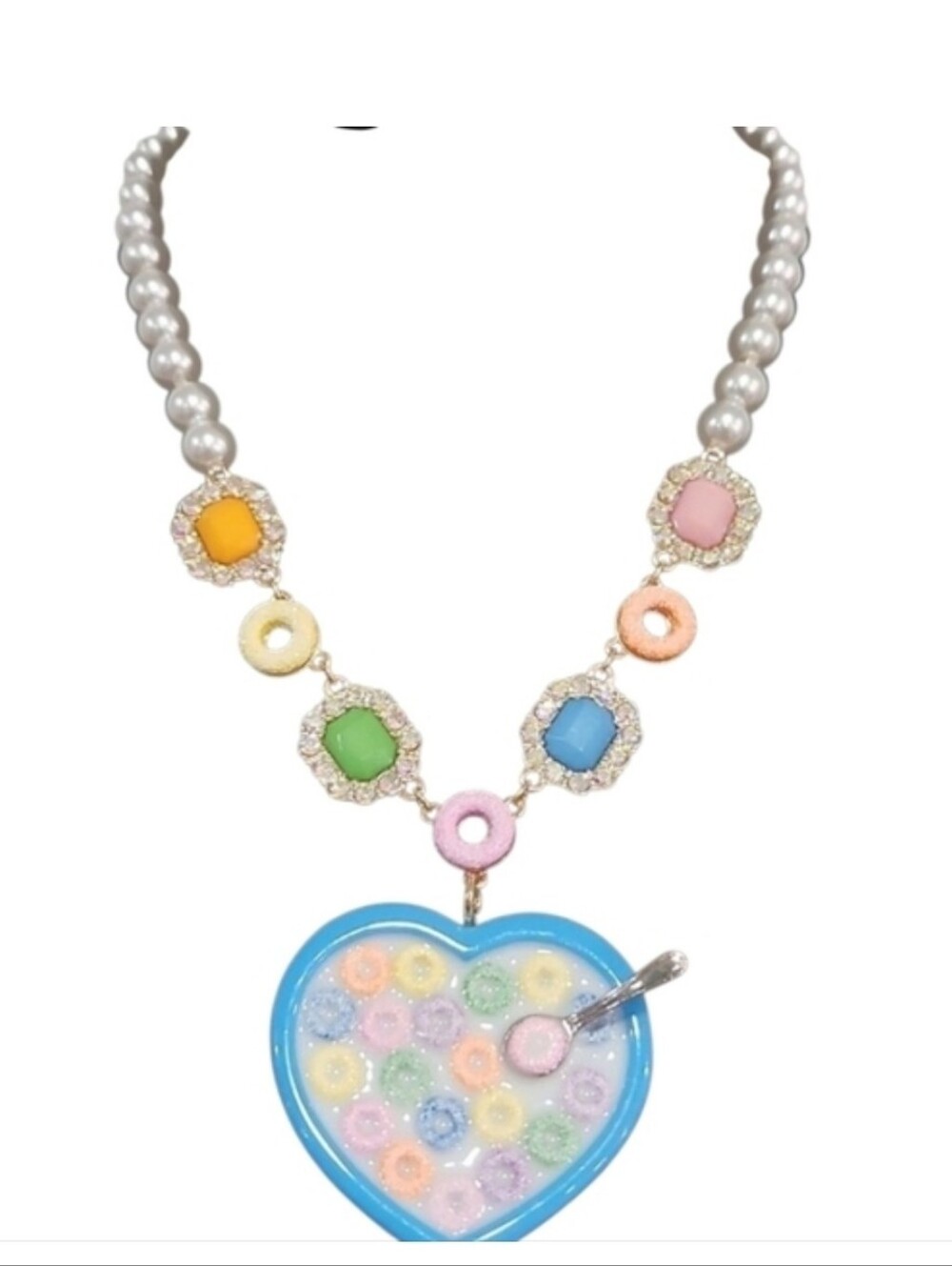 👉✨️ Betsey Johnson Blue Heart Cereal Pendant Necklace with Pastel Beads - Picture 4 of 4